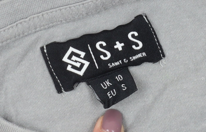 S+S Women's Grey T-Shirt, Size 10, Casual Crew Neck