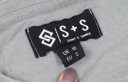 S+S Women's Grey T-Shirt, Size 10, Casual Crew Neck