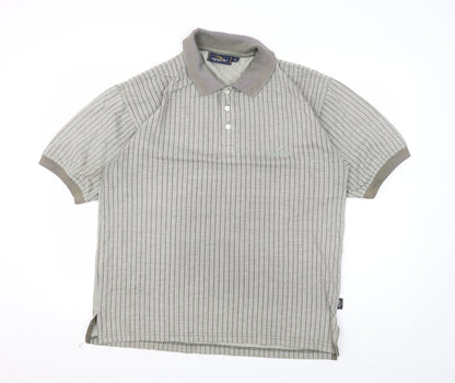 Donnay Men's Grey Striped Polo Shirt, Size L, Regular Fit