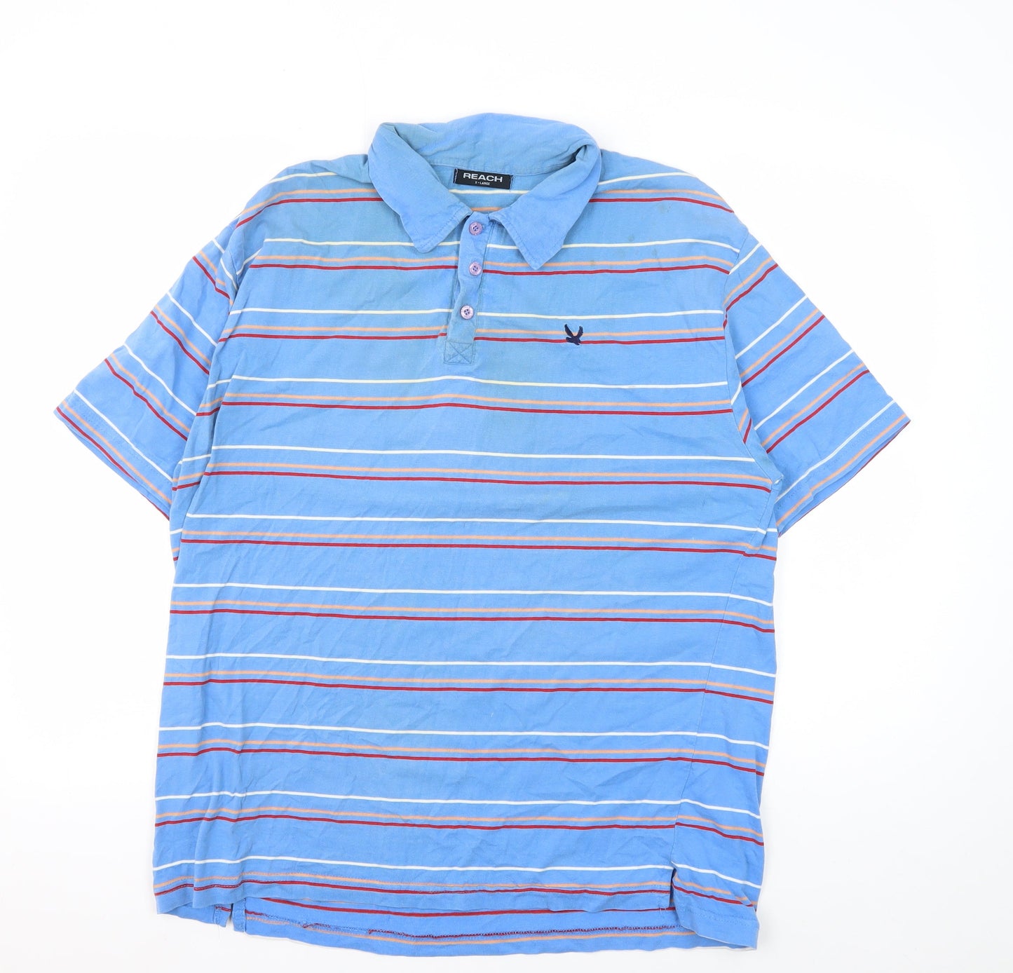 Reach Men's Blue XL Striped Cotton Polo Shirt