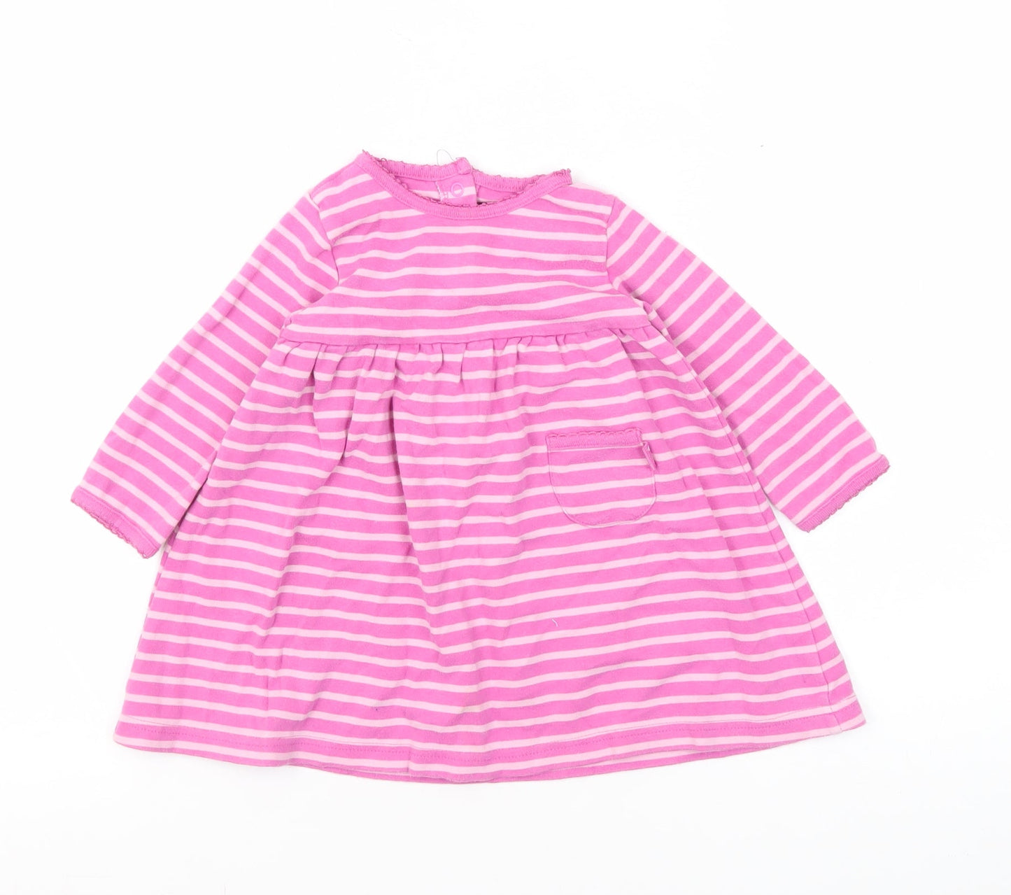 JoJo Maman Bébé Girls Pink Striped Dress 12 Months