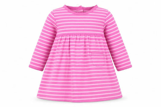 JoJo Maman Bébé Girls Pink Striped Dress 12 Months