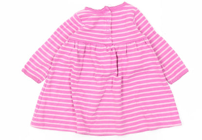JoJo Maman Bébé Girls Pink Striped Dress 12 Months