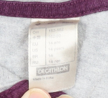 Decathlon Girls Grey Polo Shirt Graphic Print 14 Years