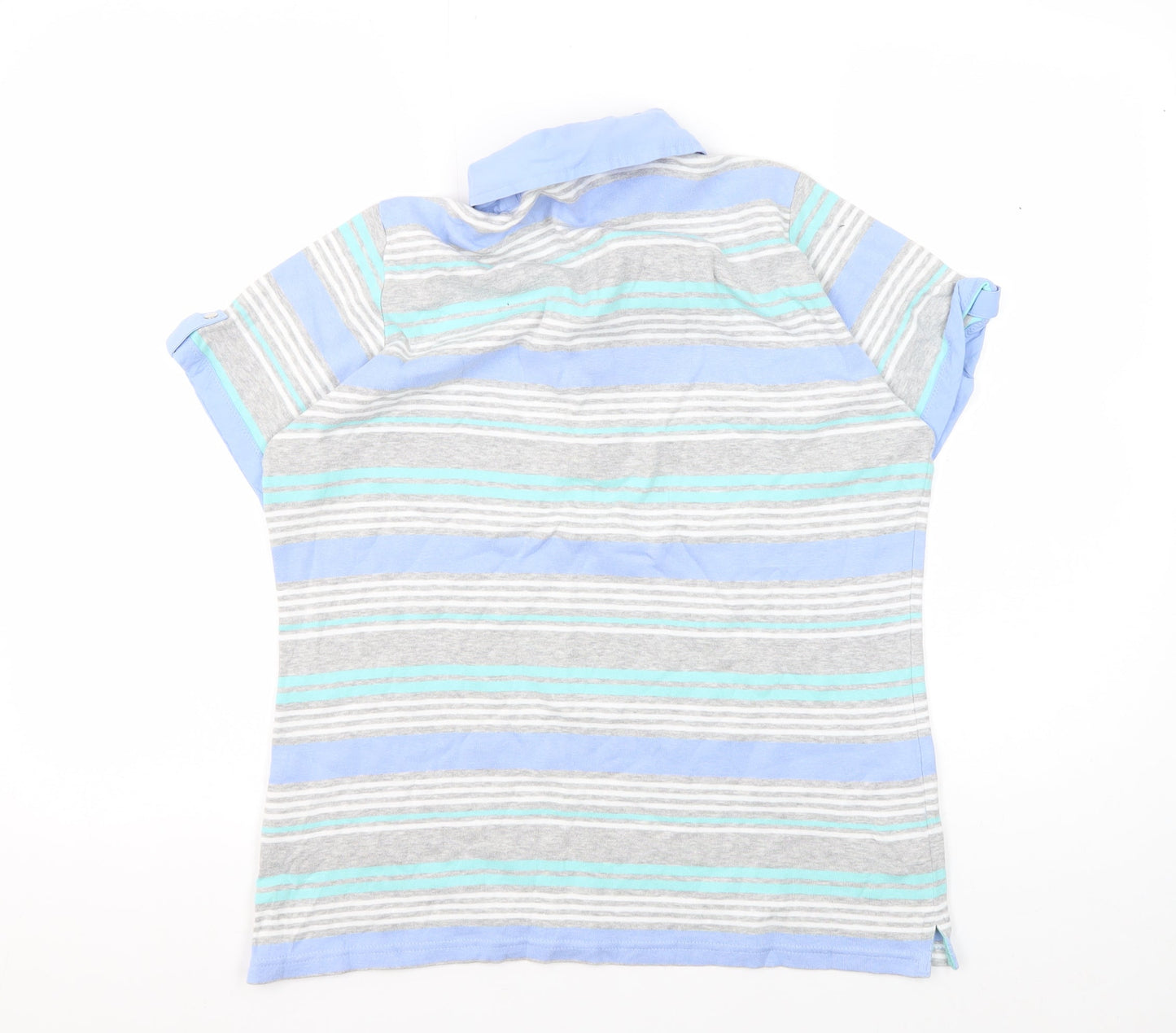 Isle Women's Blue Striped Polo L Short Sleeve Top