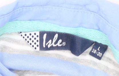 Isle Women's Blue Striped Polo L Short Sleeve Top