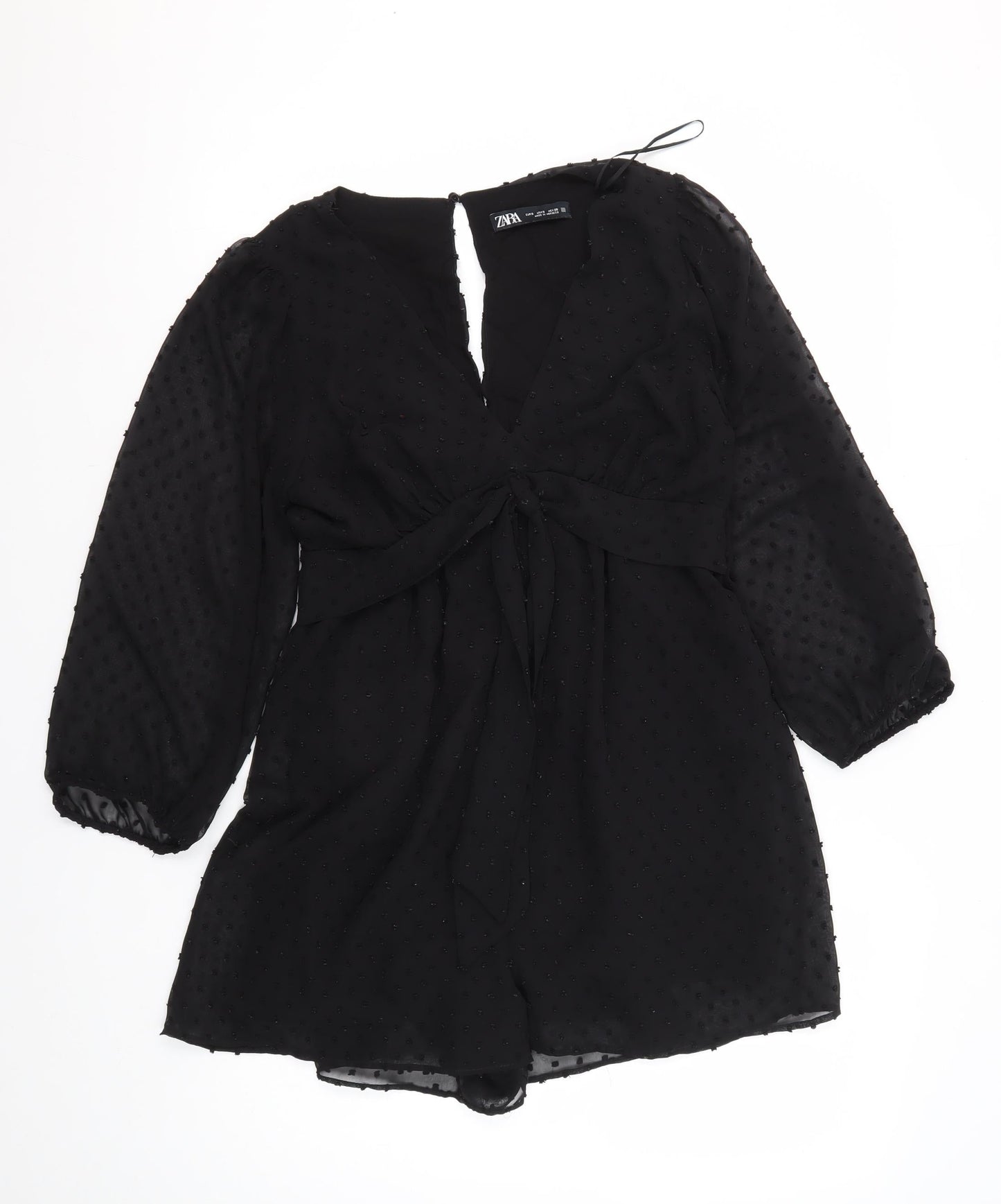 Zara Women's Black Playsuit, Size 8 - Stylish V-Neck Party
