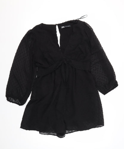 Zara Women's Black Playsuit, Size 8 - Stylish V-Neck Party