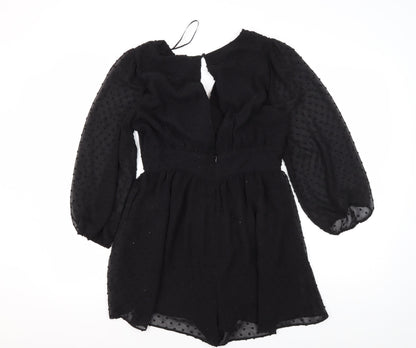 Zara Women's Black Playsuit, Size 8 - Stylish V-Neck Party