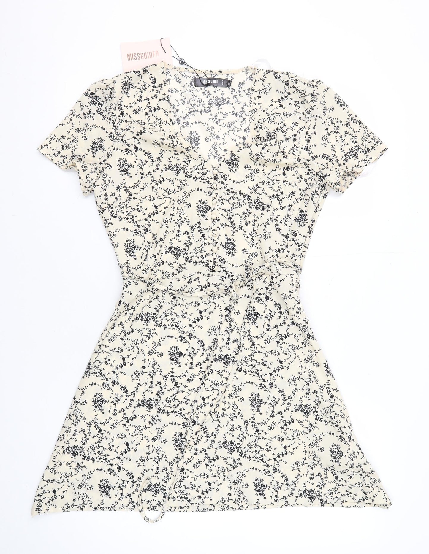 Missguided Women's Ivory Floral Wrap Dress Size 6