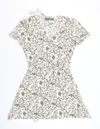 Missguided Women's Ivory Floral Wrap Dress Size 6