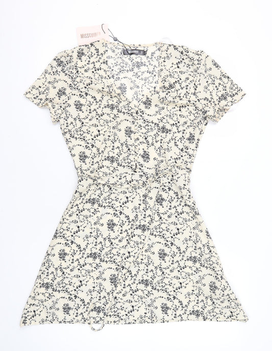 Missguided Women's Ivory Floral Wrap Dress Size 6