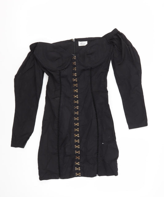 Oh Polly Black Off Shoulder Bodycon Dress UK 8