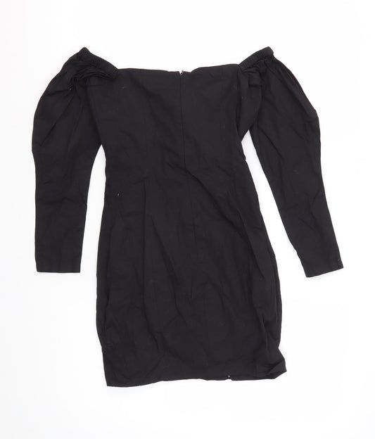 Oh Polly Black Off Shoulder Bodycon Dress UK 8