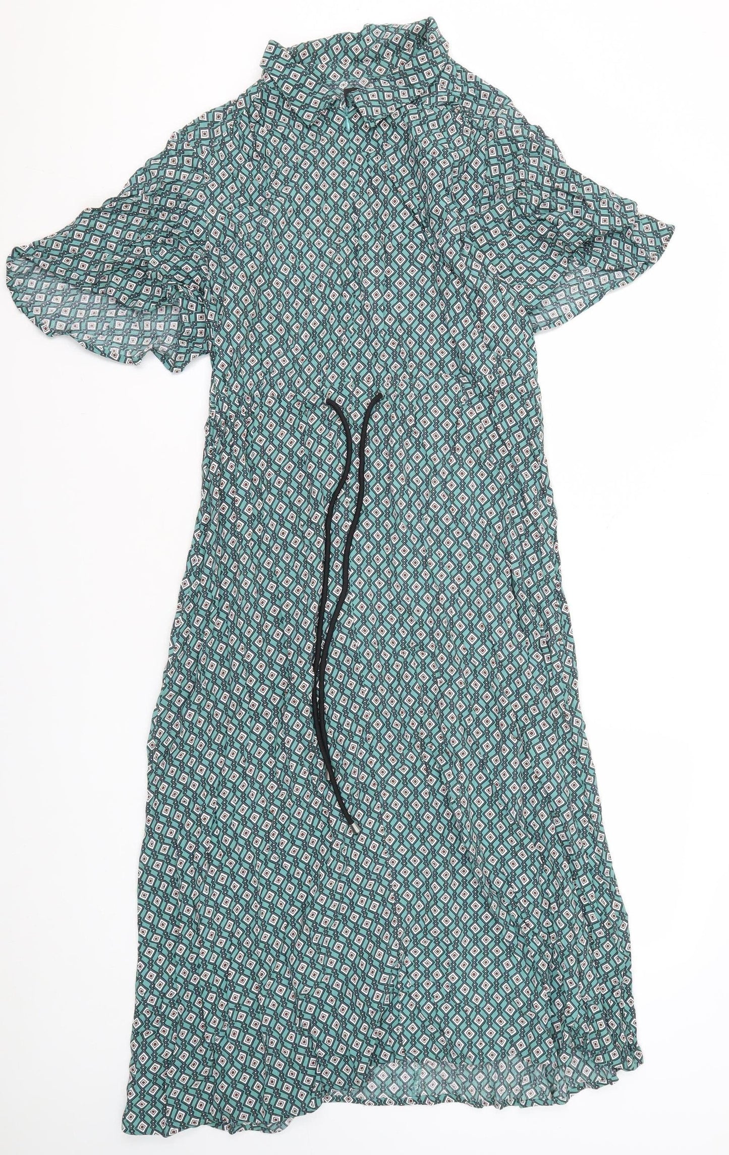 Next Women's Green Wrap Dress Size 14 with Flutter Sleeves