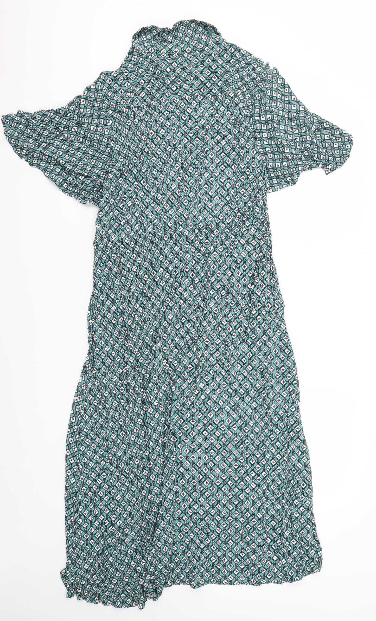 Next Women's Green Wrap Dress Size 14 with Flutter Sleeves