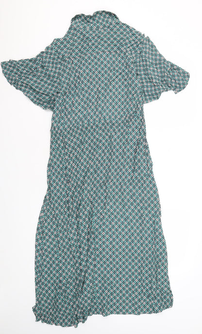 Next Women's Green Wrap Dress Size 14 with Flutter Sleeves