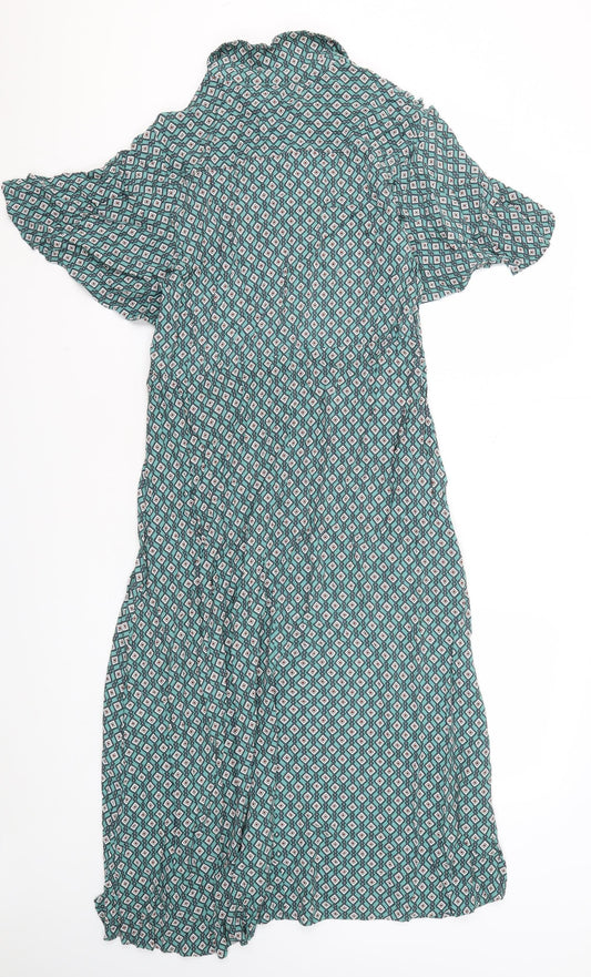 Next Women's Green Wrap Dress Size 14 with Flutter Sleeves