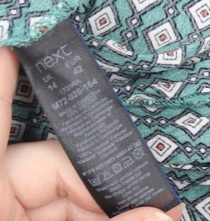 Next Women's Green Wrap Dress Size 14 with Flutter Sleeves