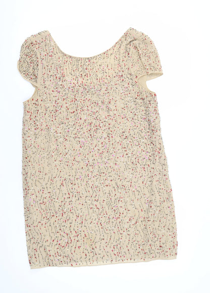 Zara Women's Beige Sequin Party Shift Dress M