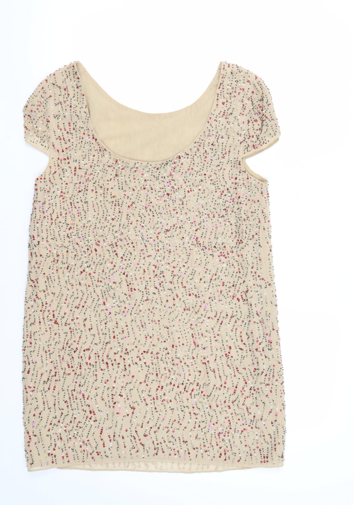 Zara Women's Beige Sequin Party Shift Dress M
