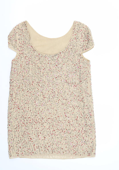Zara Women's Beige Sequin Party Shift Dress M
