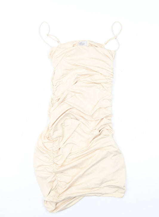 Oh Polly Beige Slip Dress, Women, Size 8, Ruched Party Dress
