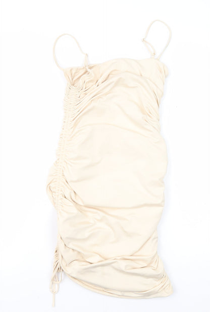 Oh Polly Beige Slip Dress, Women, Size 8, Ruched Party Dress