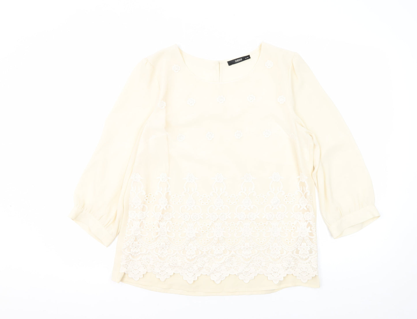 Oasis Women's Ivory Blouse, Size 14, Embroidered Design