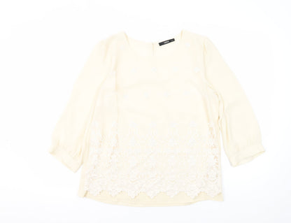 Oasis Women's Ivory Blouse, Size 14, Embroidered Design