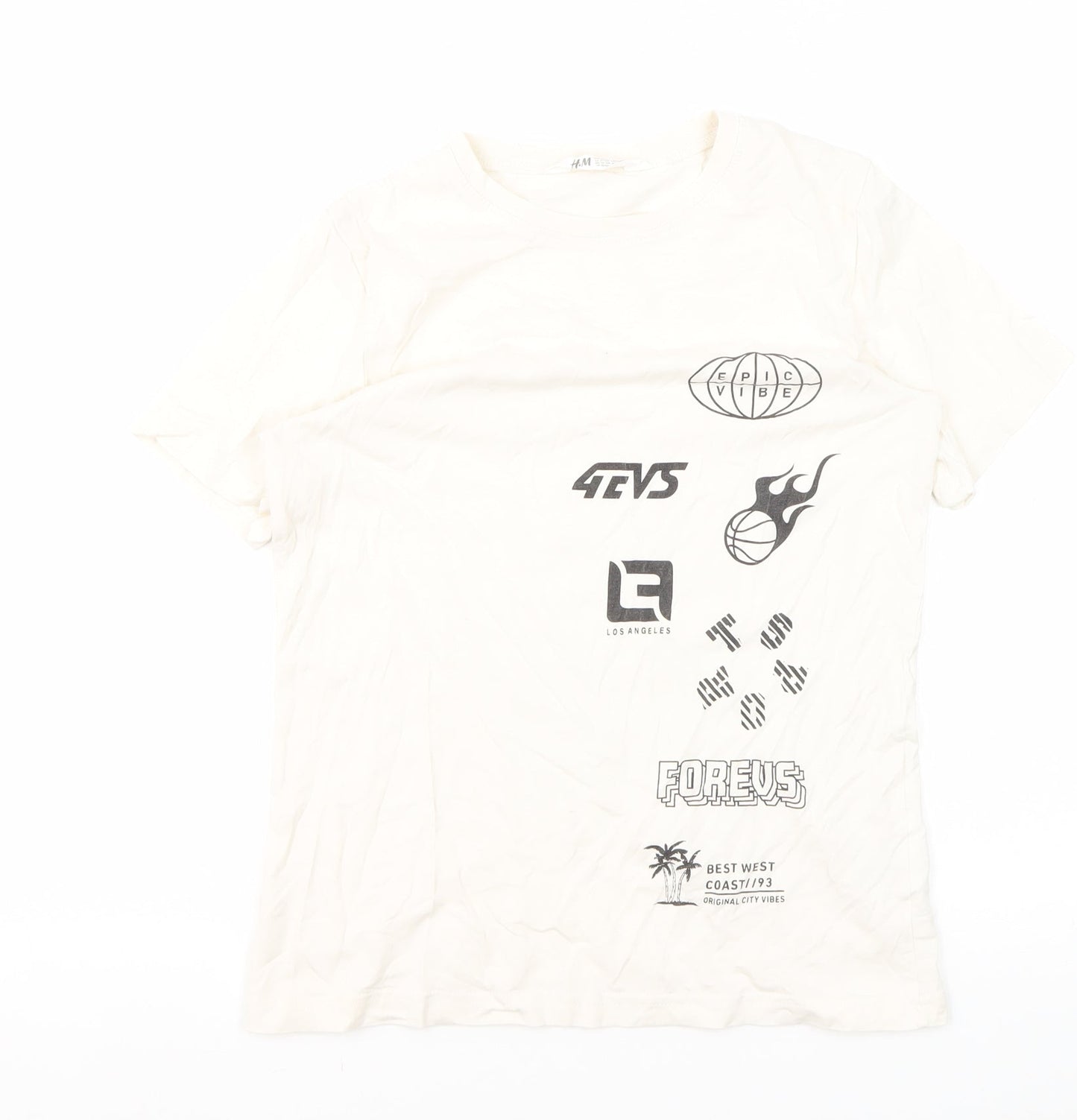 H&M Girls White Graphic T-Shirt, 10-11 Years, Logo Style