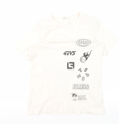H&M Girls White Graphic T-Shirt, 10-11 Years, Logo Style