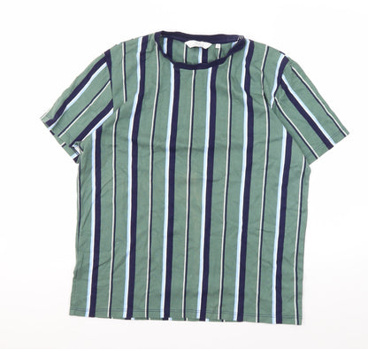 Next Mens Green Striped Regular Fit T-Shirt Medium