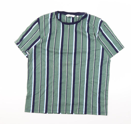 Next Mens Green Striped Regular Fit T-Shirt Medium