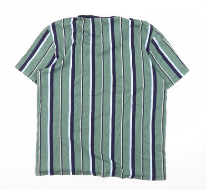 Next Mens Green Striped Regular Fit T-Shirt Medium