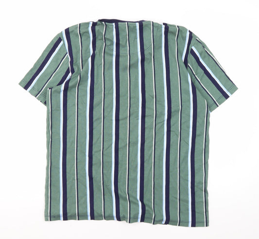 Next Mens Green Striped Regular Fit T-Shirt Medium