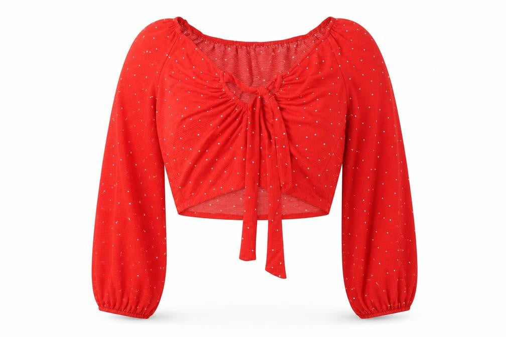 Womens UK Size 8 Topshop Red Cropped Blouse