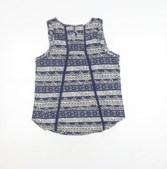 Fat Face Women's Blue Geometric Tank Top, Size 10