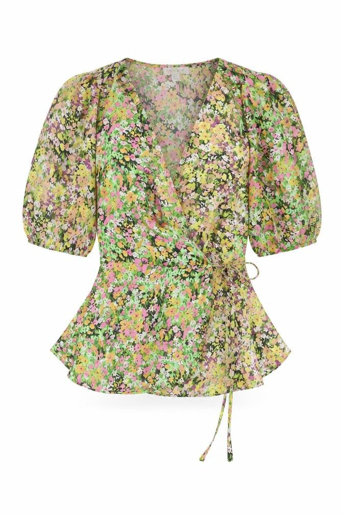 Womens UK Size 8 Topshop Multicoloured Wrap Blouse