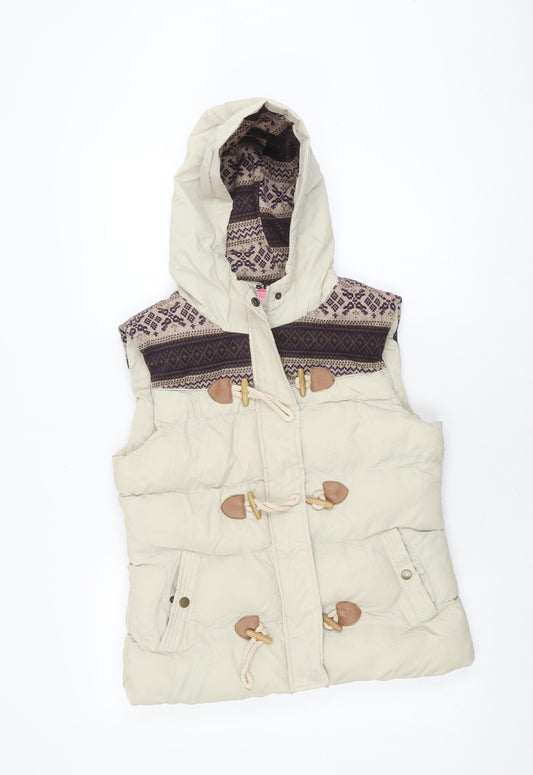 Ribbon Women's Beige Duffle Coat Size 12 Hooded Retro Toggle