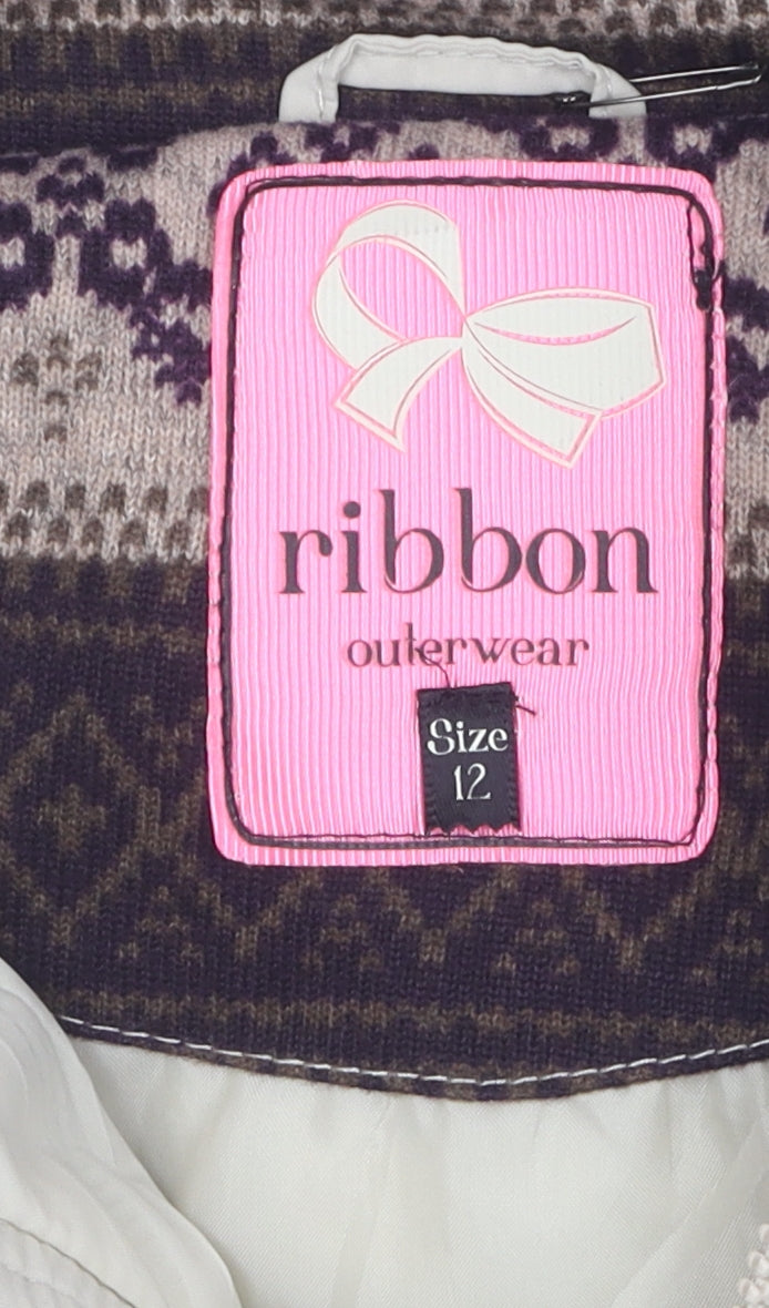 Ribbon Women's Beige Duffle Coat Size 12 Hooded Retro Toggle