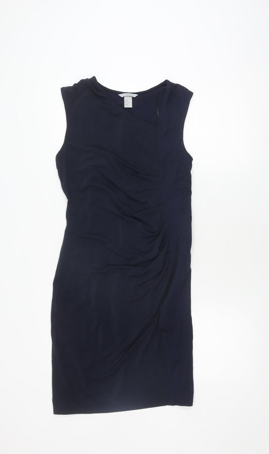 H&M Women's Blue Sheath Dress, Size 12, Sleeveless Elegant