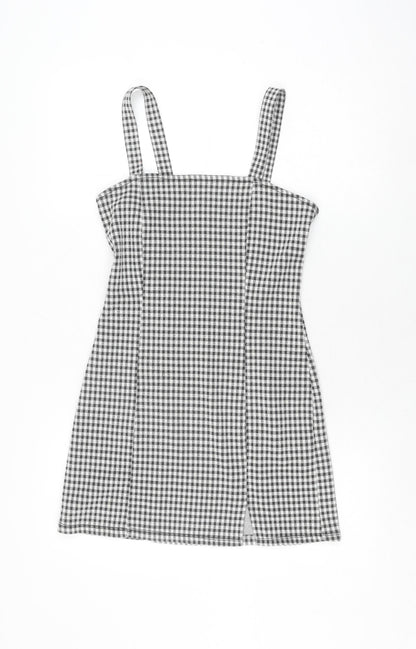 Bershka Women's Black Check Pinafore Dress