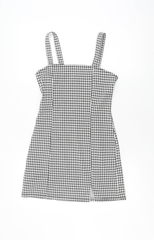 Bershka Women's Black Check Pinafore Dress