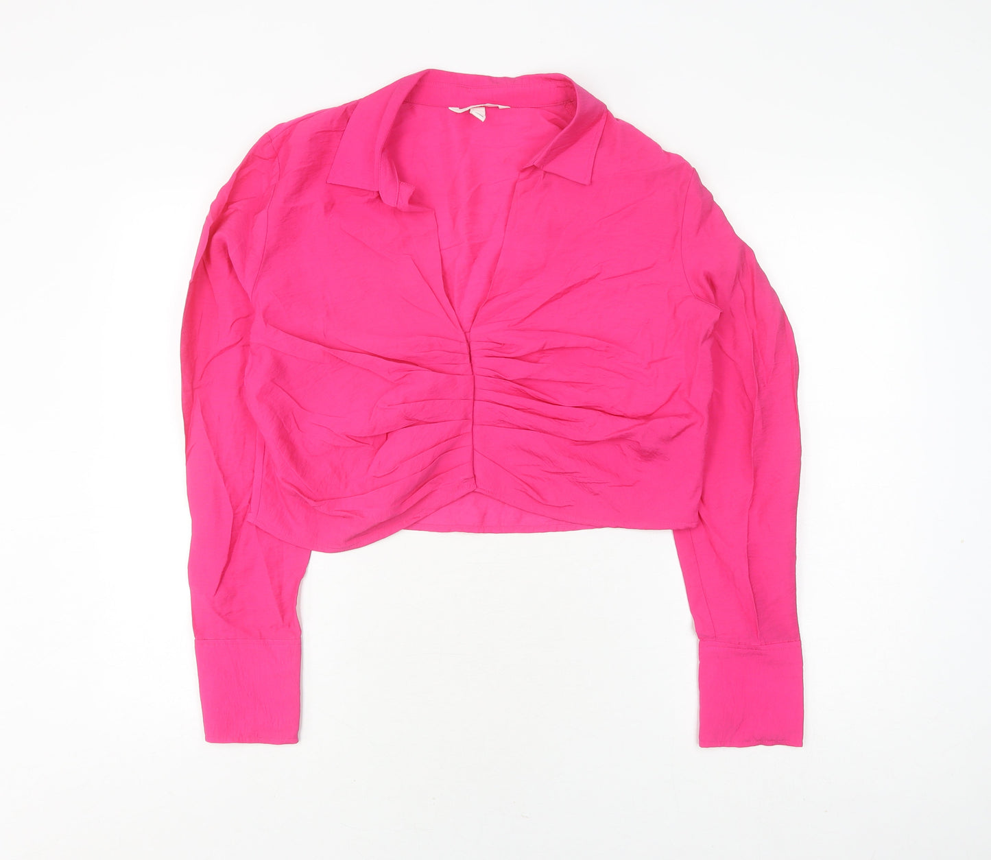 Womens UK Size L H&M Pink Cropped Blouse