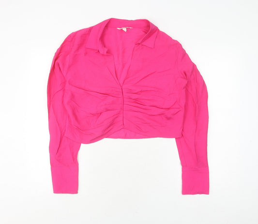 Womens UK Size L H&M Pink Cropped Blouse