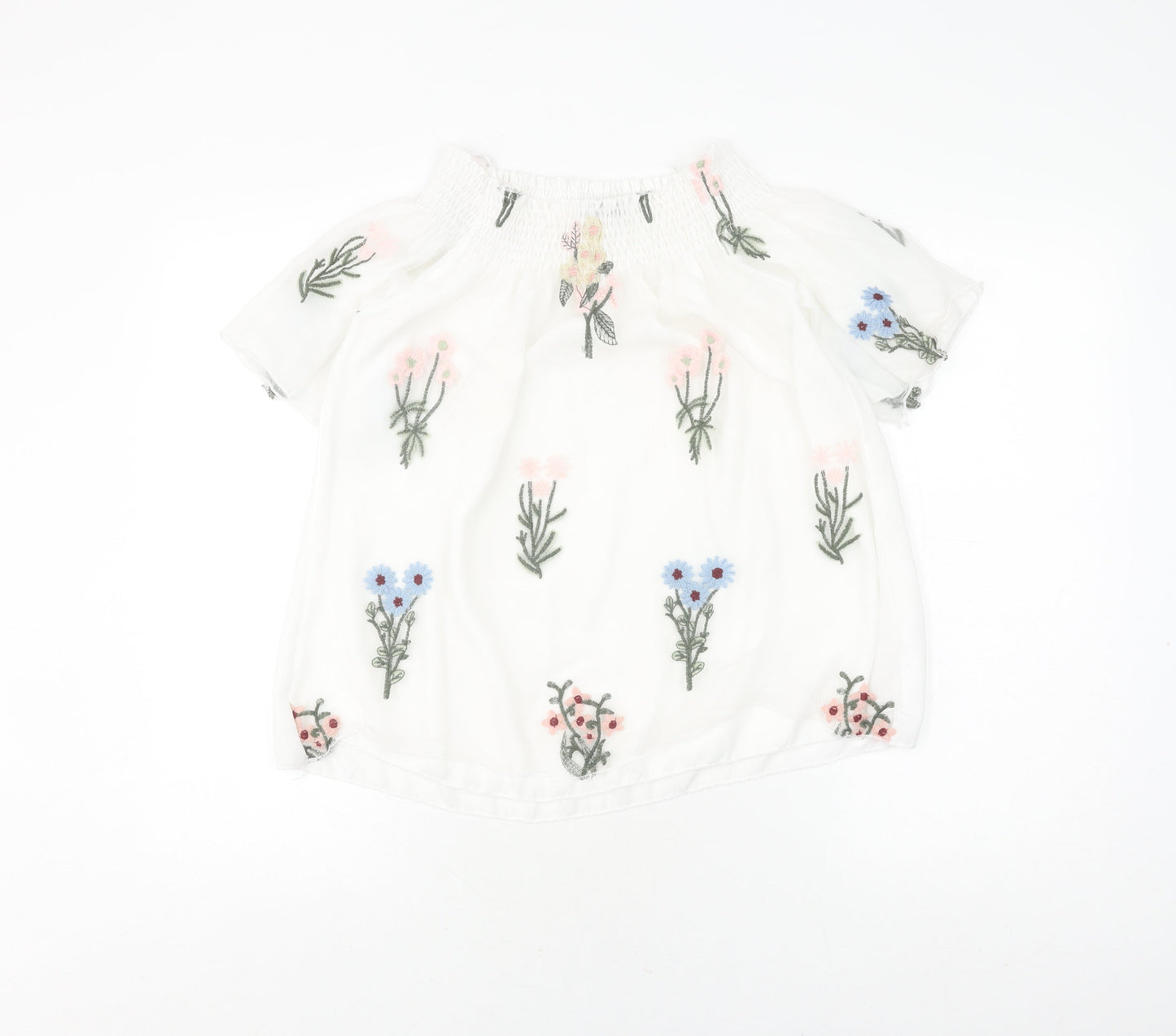 Quiz Women’s White Floral Embroidered Blouse, Size Small
