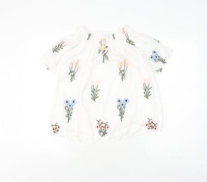 Quiz Women’s White Floral Embroidered Blouse, Size Small