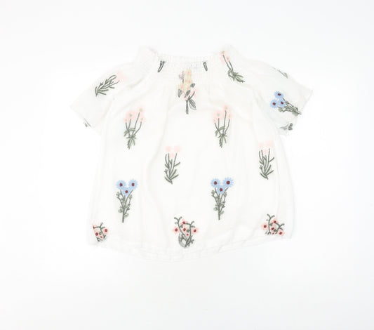 Quiz Women’s White Floral Embroidered Blouse, Size Small