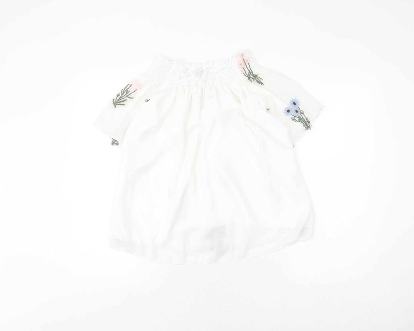 Quiz Women’s White Floral Embroidered Blouse, Size Small